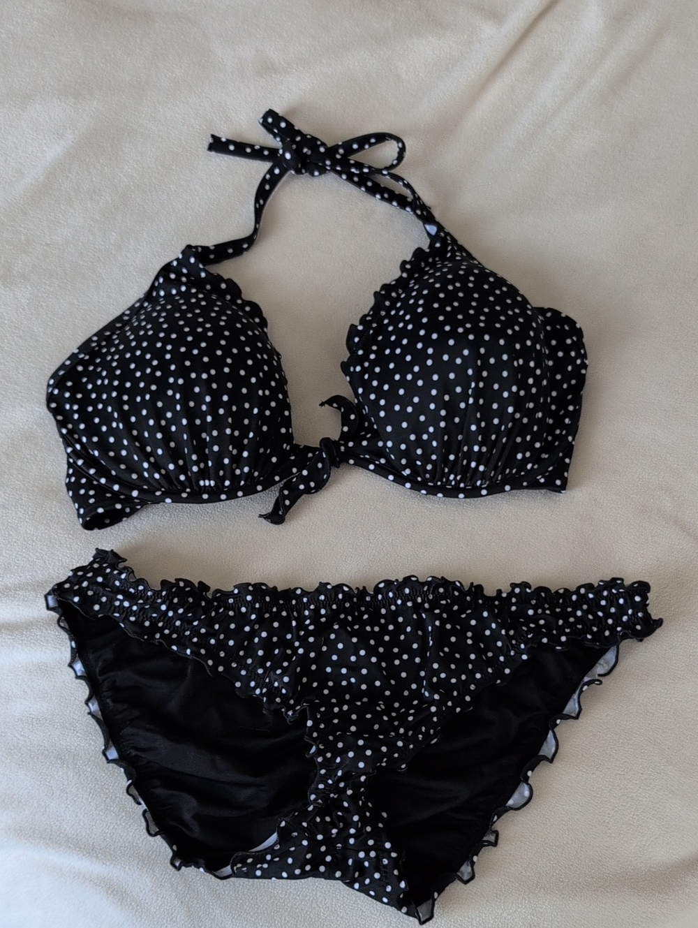 VS Black Polka Dot Two-Piece Bikini 36DDD Top XL Bottom